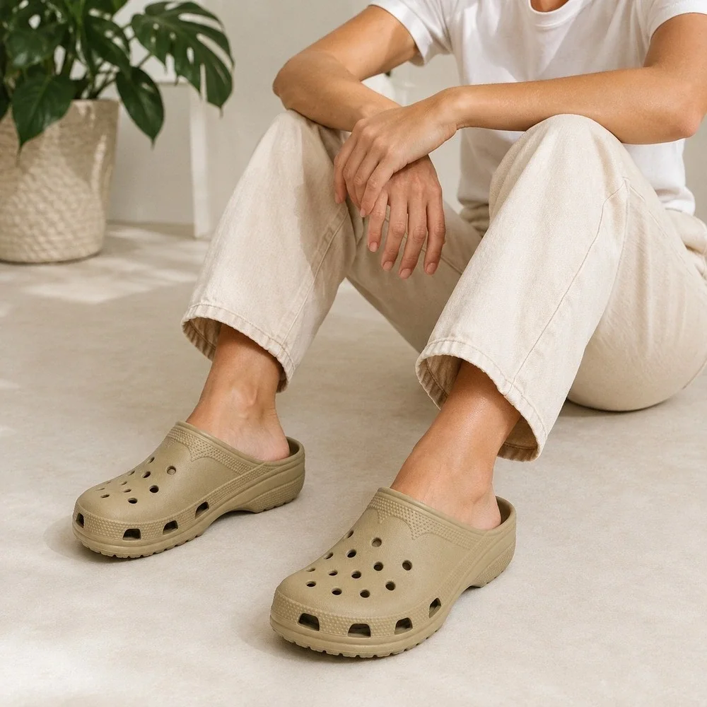Crocs Khaki Beige Classic Clogs Ventilated Slip On Shoes M8 W10